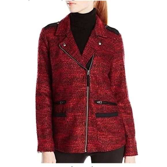 Lucky Brand red and black tweed jacket with asymmetrical zip closure. Size XL. - Picture 12 of 12
